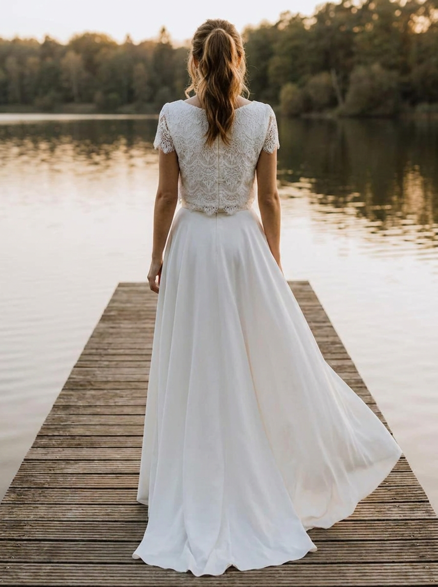 Brautkleid für die Hochzeit am See, luftiger Zweiteiler mit Spitze – Ansicht 3