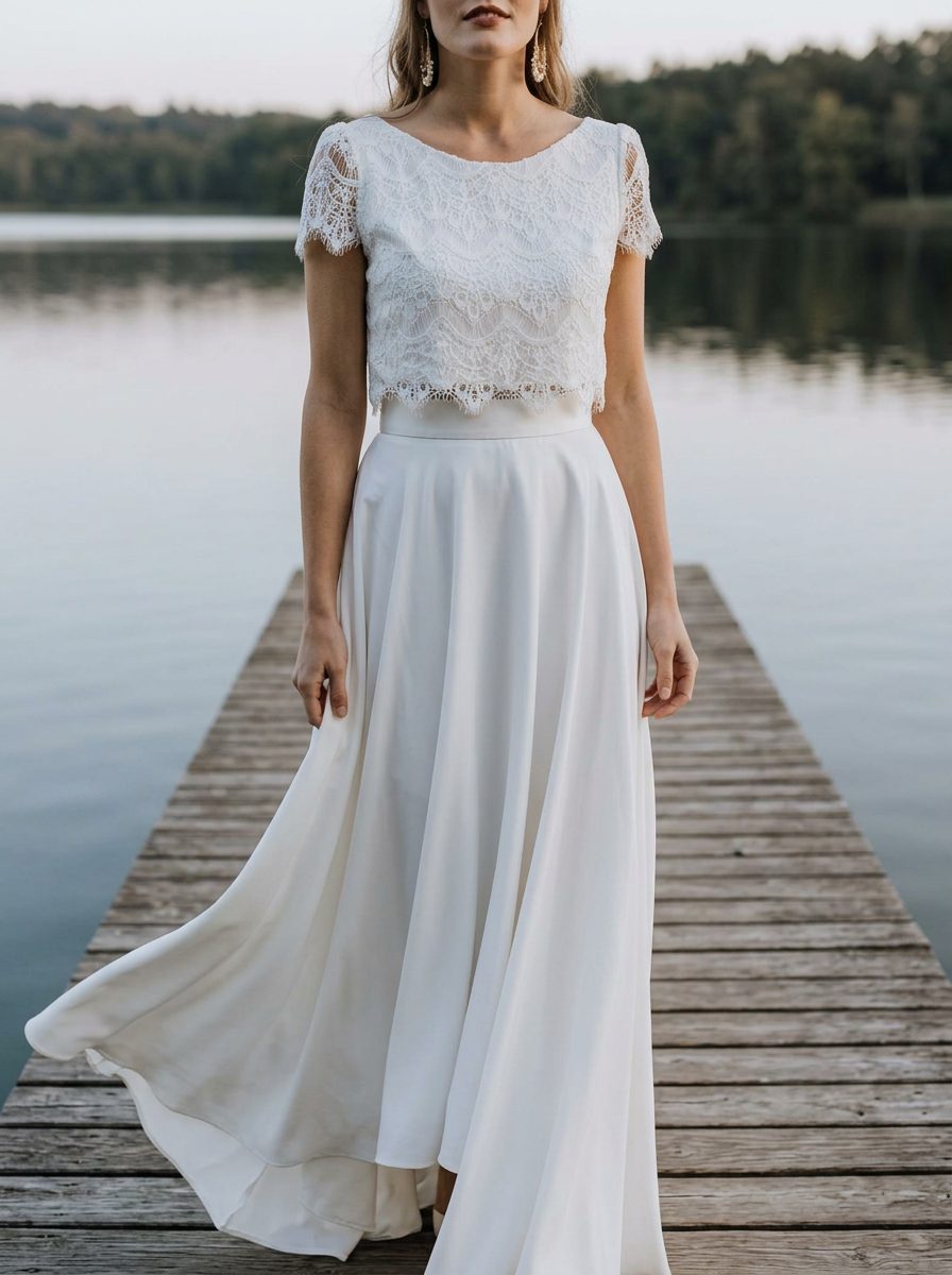 Brautkleid für die Hochzeit am See, luftiger Zweiteiler mit Spitze – Ansicht 4