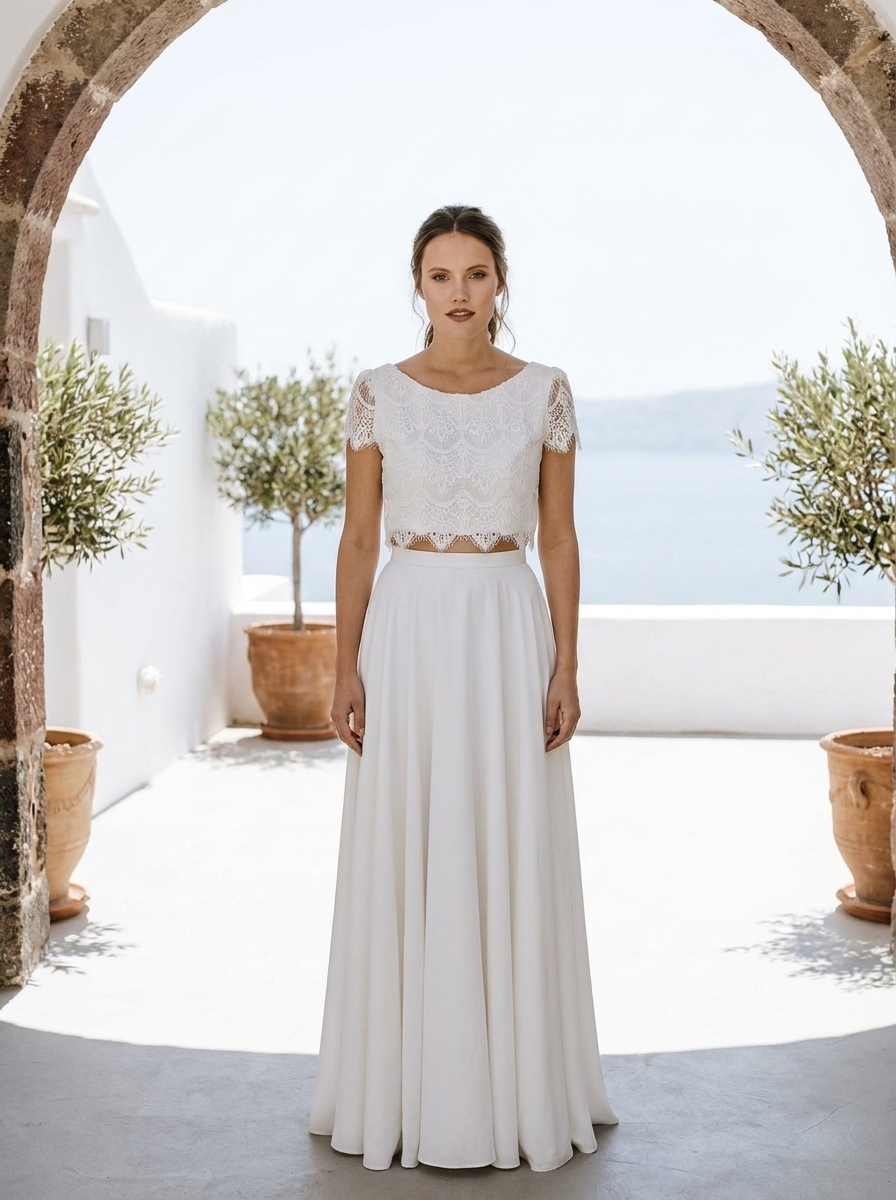 Brautkleid für die Hochzeit im Ausland, leichter Zweiteiler zum Packen – Ansicht 1