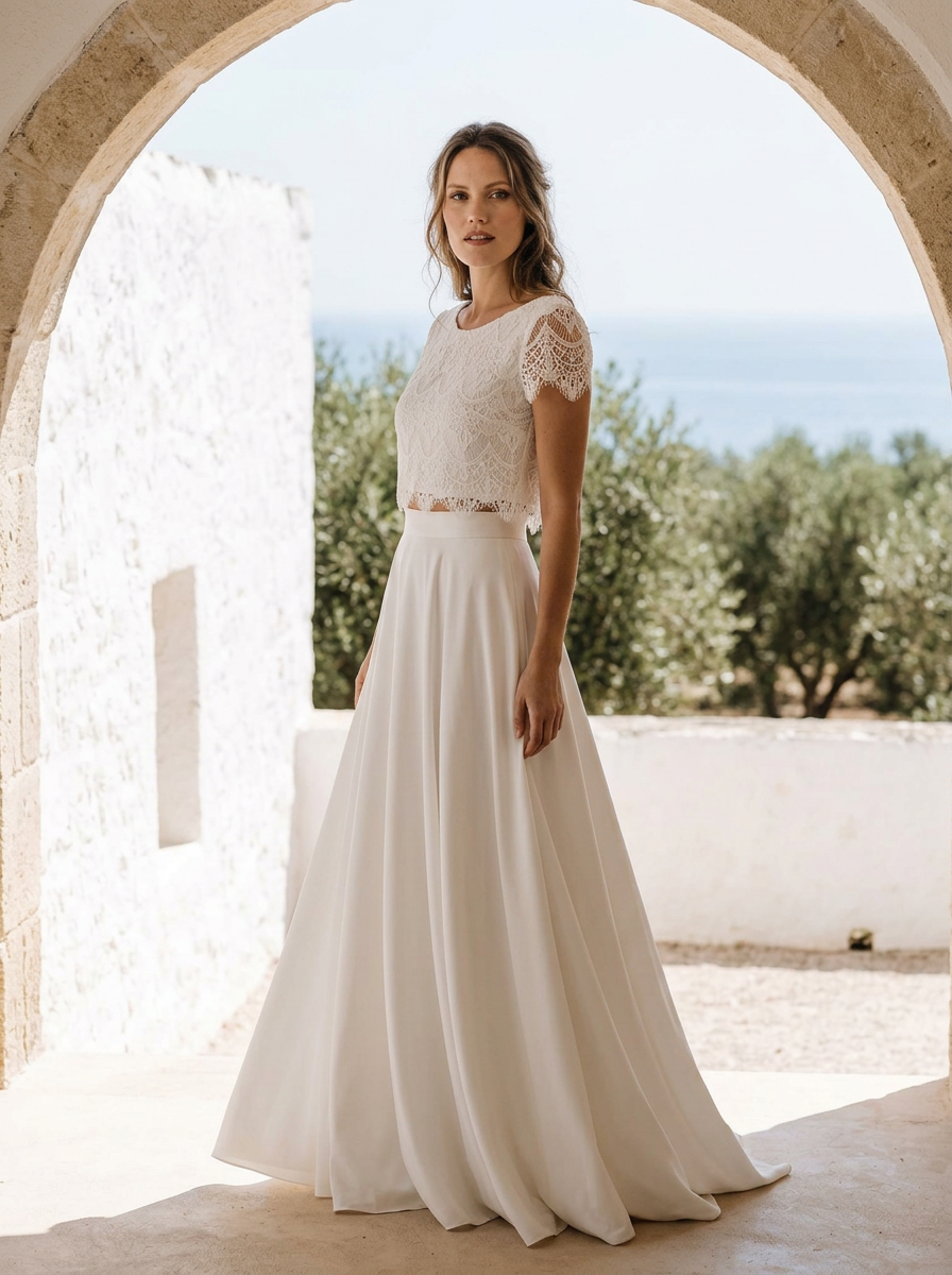 Brautkleid für die Hochzeit im Ausland, leichter Zweiteiler zum Packen – Ansicht 2