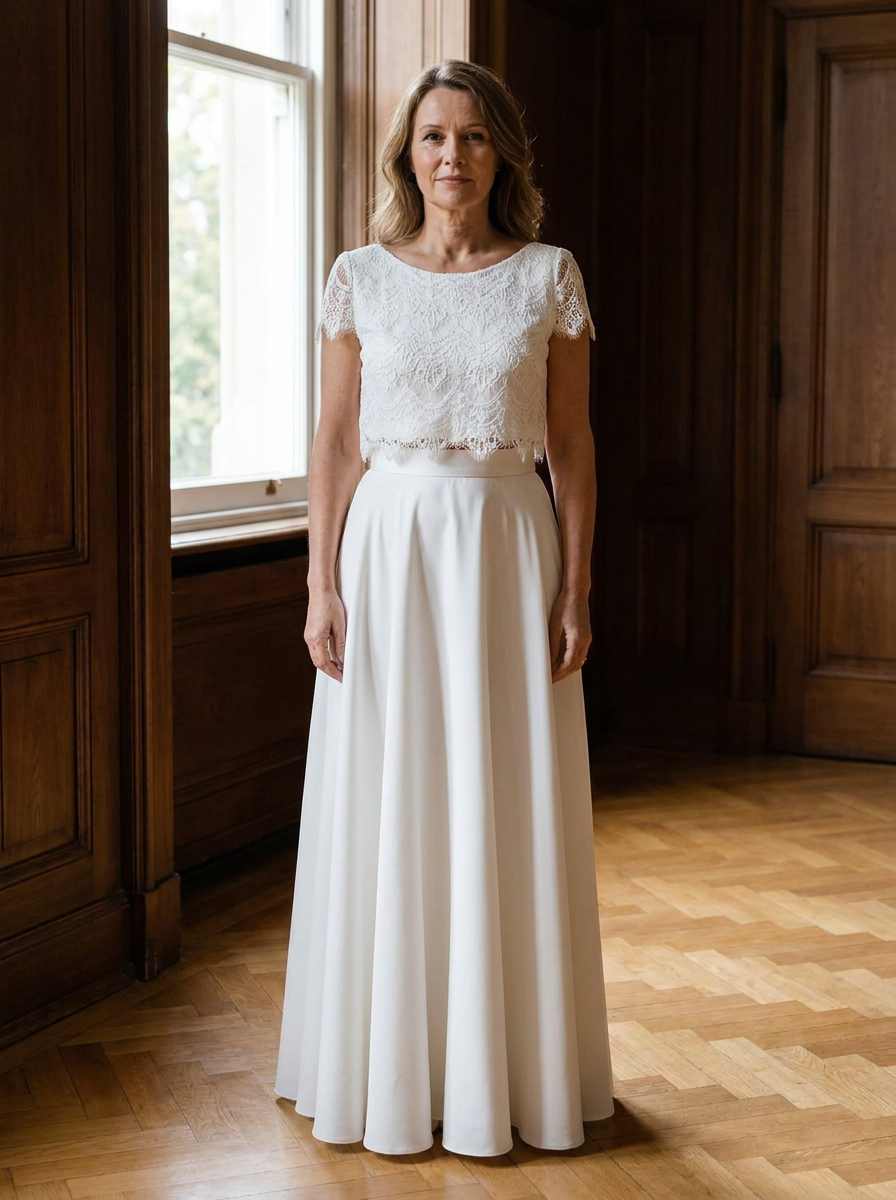 Brautkleid für die Braut ab 50, eleganter Zweiteiler mit Spitze – Ansicht 1
