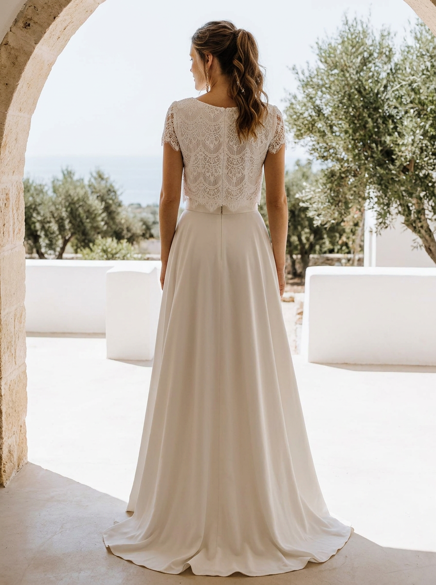 Brautkleid für die Hochzeit im Ausland, leichter Zweiteiler zum Packen – Ansicht 3