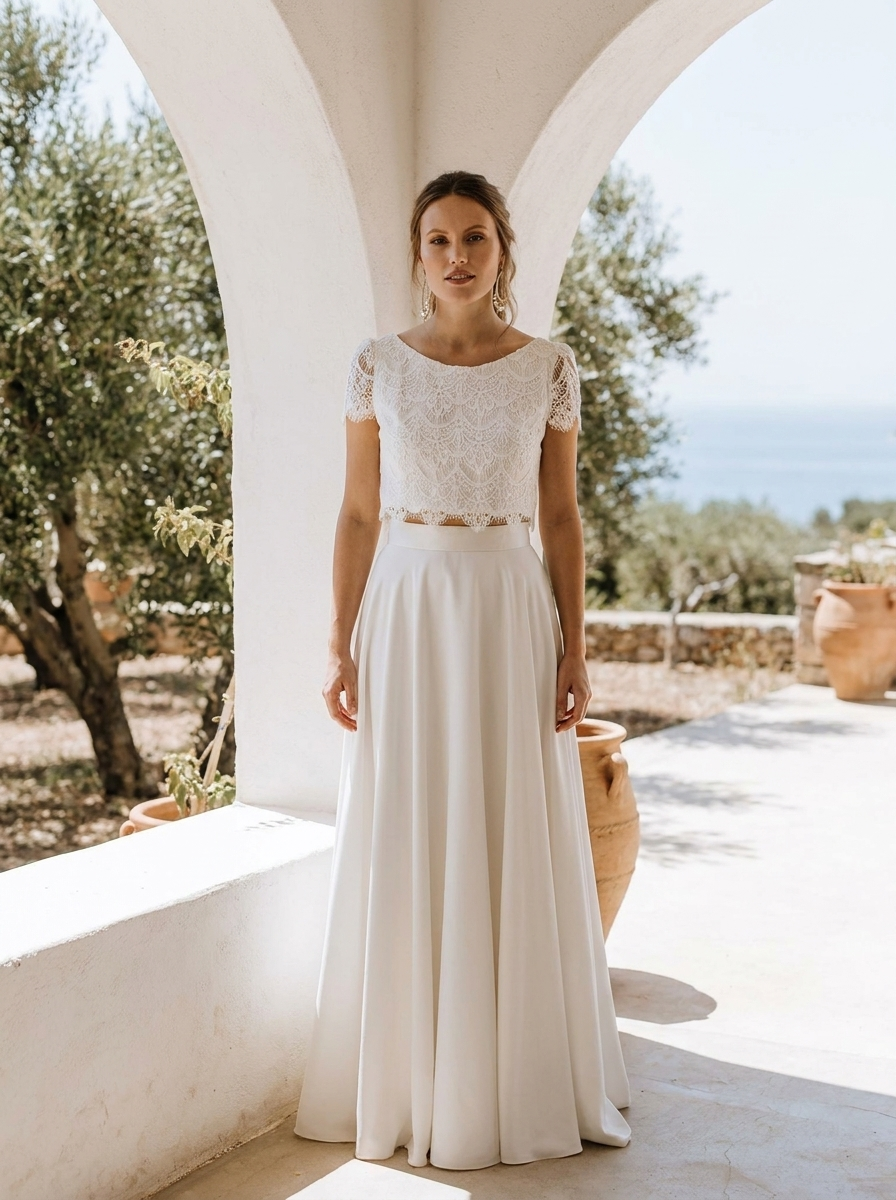 Brautkleid für die Hochzeit im Ausland, leichter Zweiteiler zum Packen – Ansicht 4