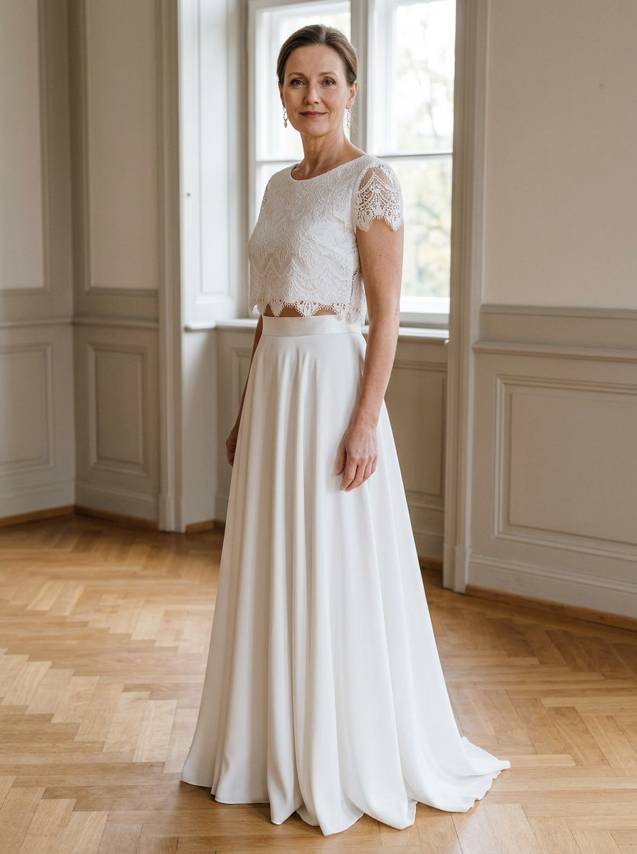Brautkleid für die Braut ab 50, eleganter Zweiteiler mit Spitze – Ansicht 2