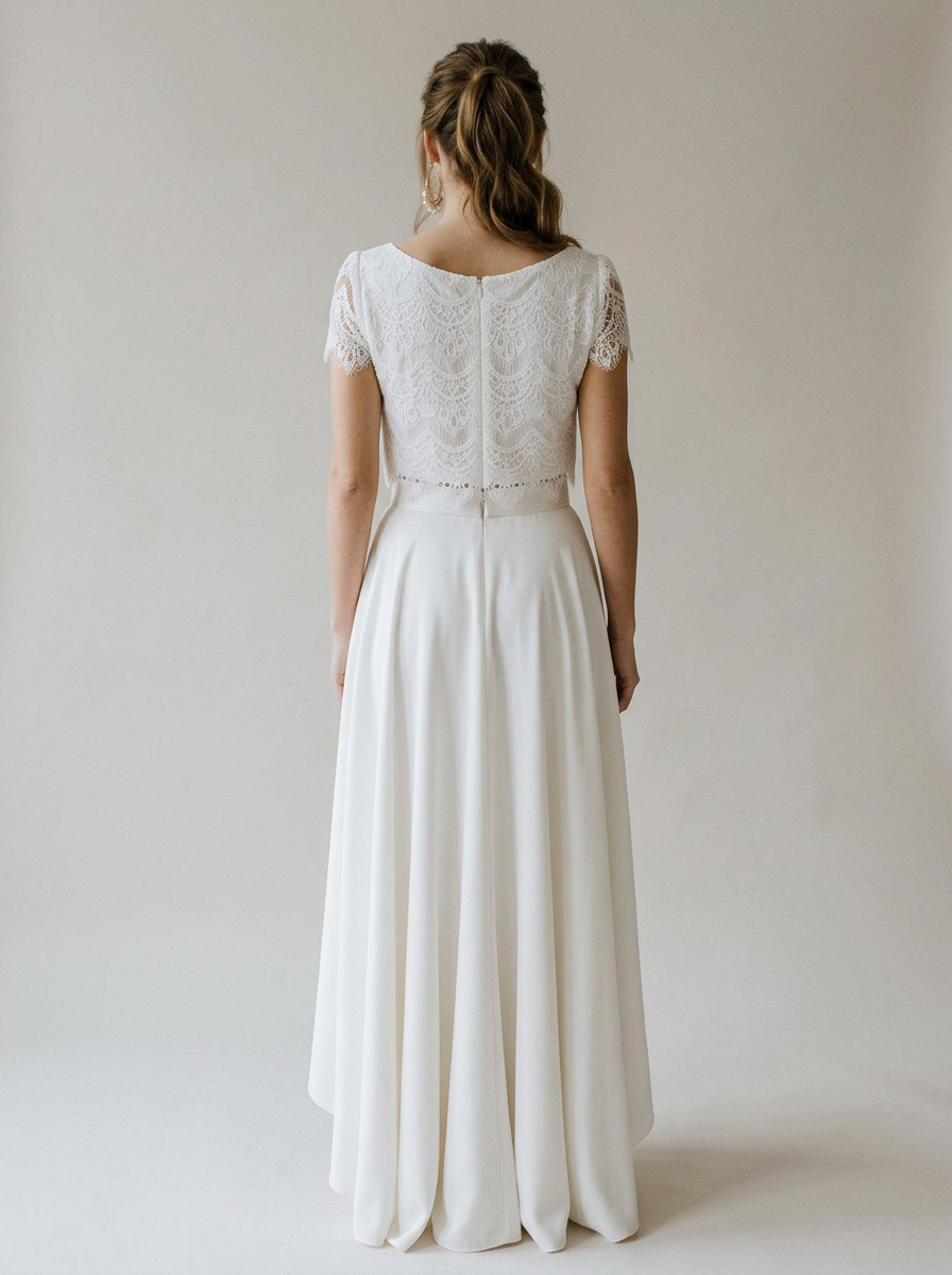 Brautkleid Größe 48 bis 56, weit geschnittener Zweiteiler mit Spitze – Ansicht 3
