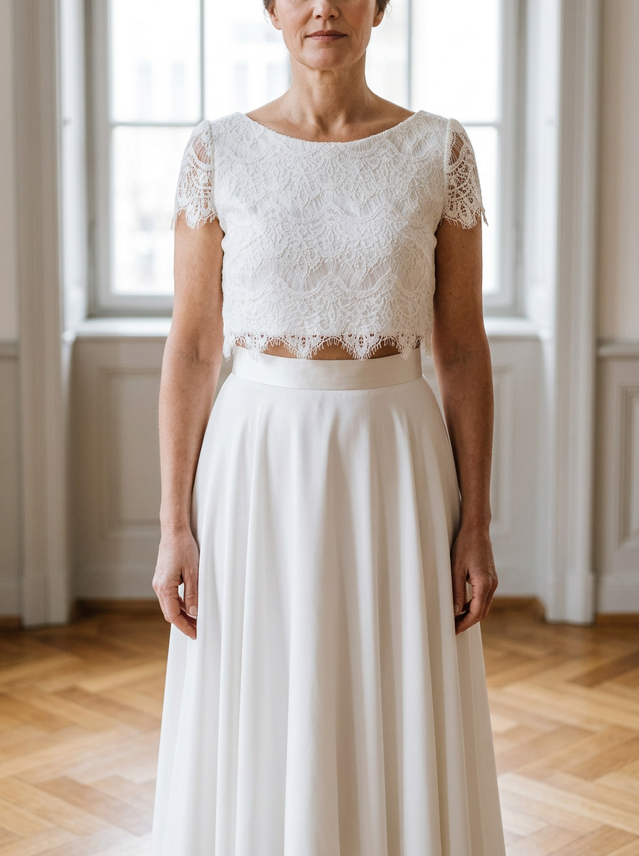 Brautkleid für die Braut ab 50, eleganter Zweiteiler mit Spitze – Ansicht 4