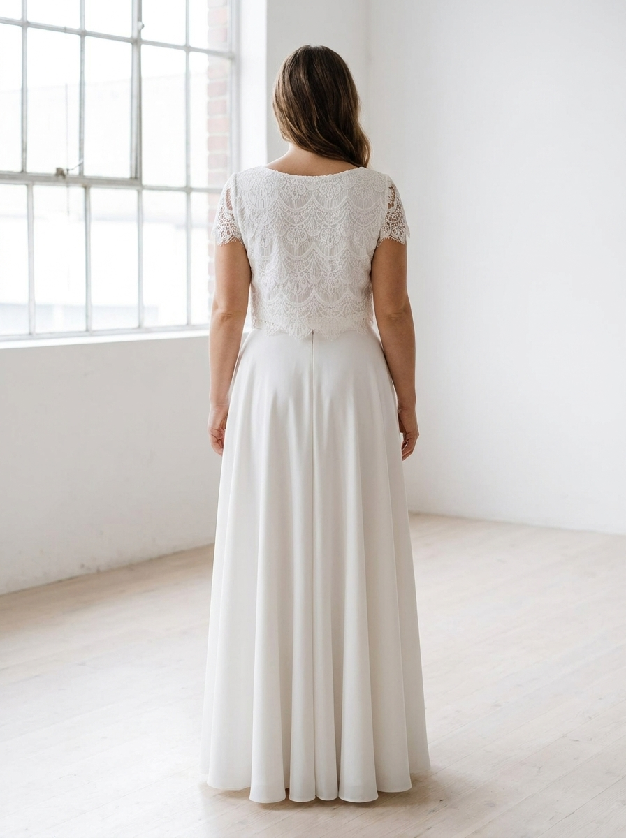 Brautkleid ohne Korsett, Zweiteiler mit weichem Spitzenoberteil – Ansicht 3
