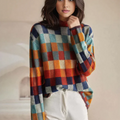 Emily – Damen Karierter Strickpullover Mit Rundhalsausschnitt