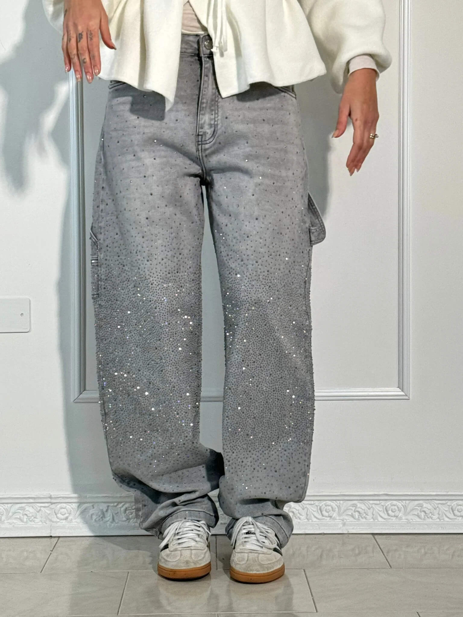 Livia - Damen Jeans mit Glitzer-Effekt und weitem Schnitt