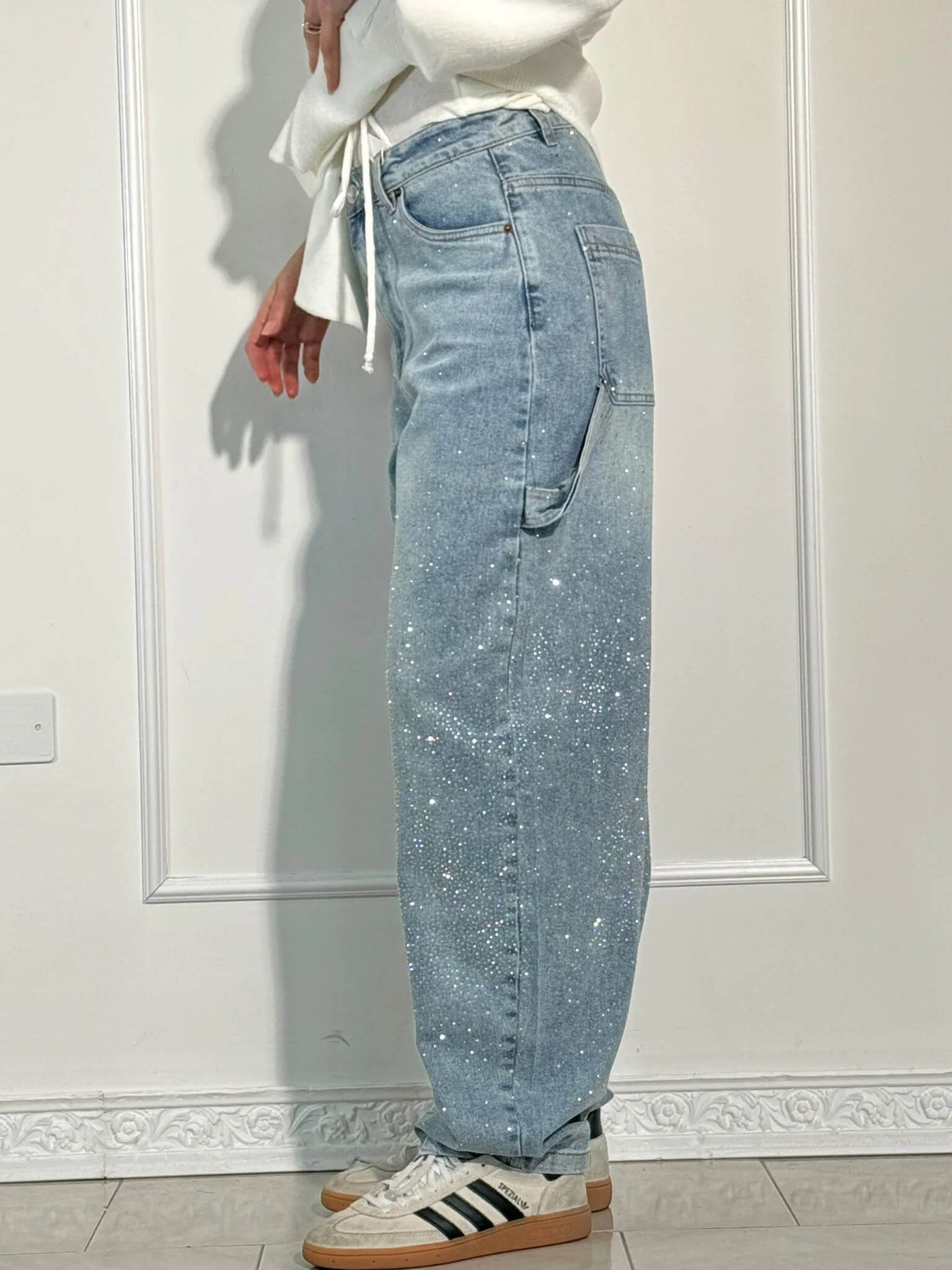 Livia - Damen Jeans mit Glitzer-Effekt und weitem Schnitt