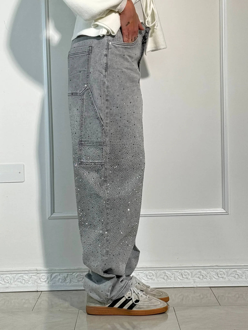 Livia - Damen Jeans mit Glitzer-Effekt und weitem Schnitt