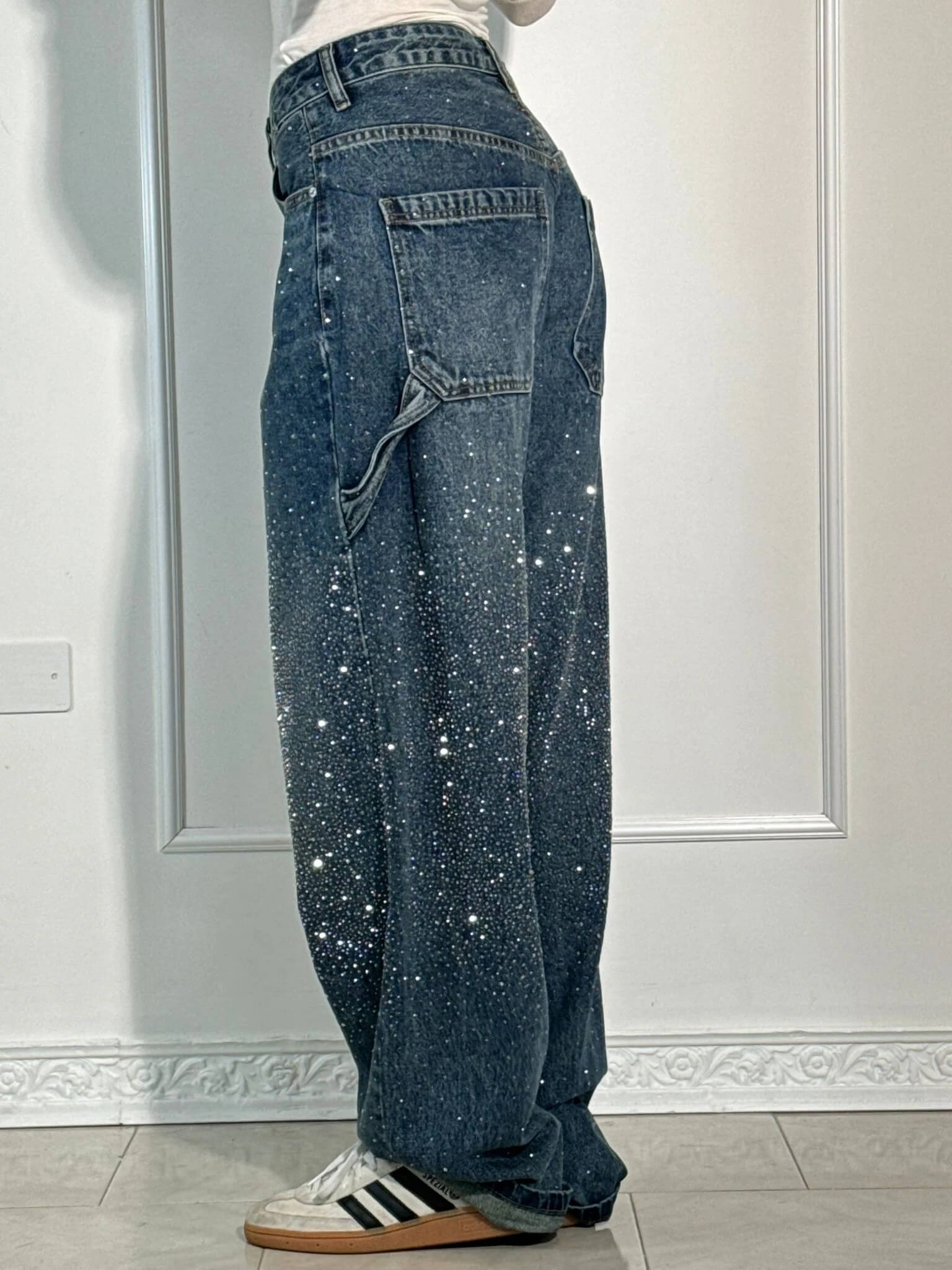 Livia - Damen Jeans mit Glitzer-Effekt und weitem Schnitt
