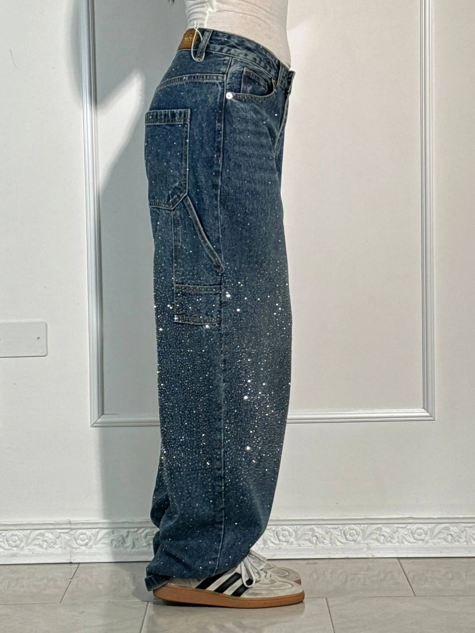 Livia - Damen Jeans mit Glitzer-Effekt und weitem Schnitt