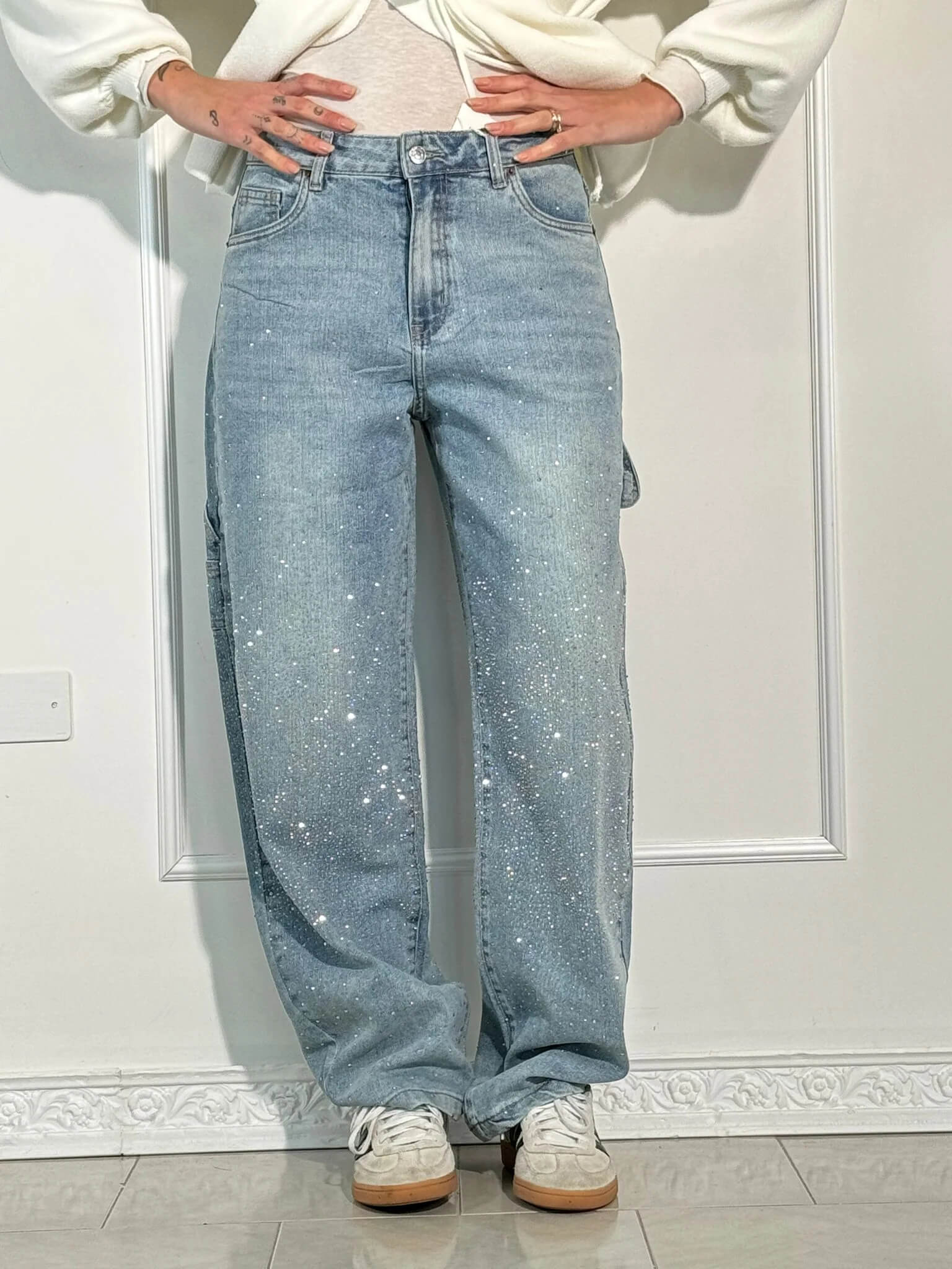 Livia - Damen Jeans mit Glitzer-Effekt und weitem Schnitt