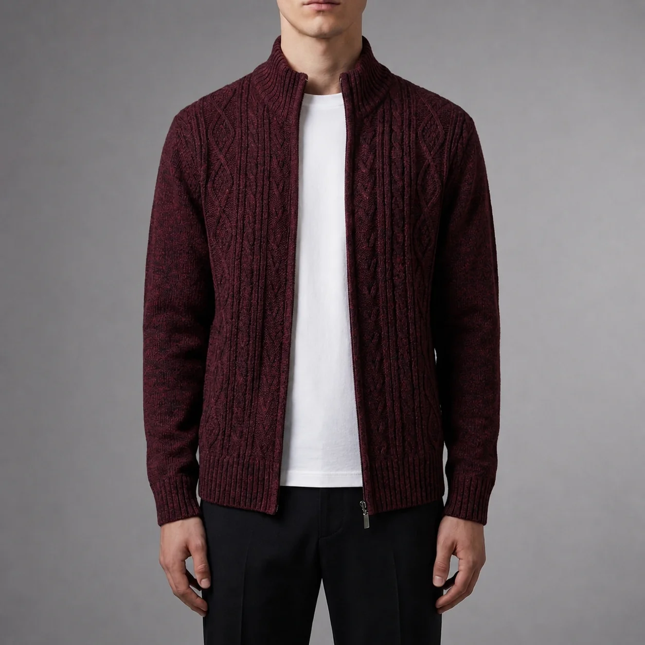 Herrenjacke mit Zopfmuster und Stehkragen | A&B - 4 - Annoboutique
