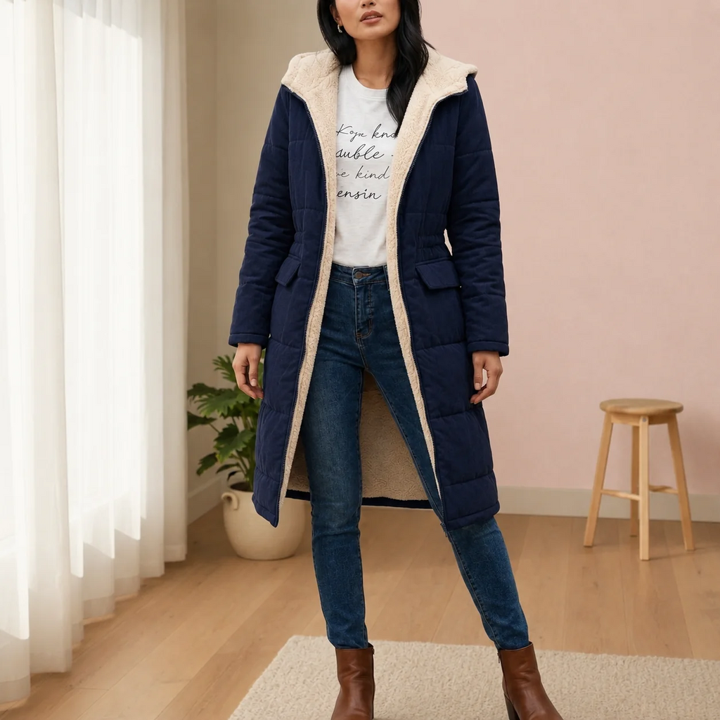 Damen Daunenjacke in Langform mit Kapuze und weichem Innenfutter | A&B - 11 - Annoboutique