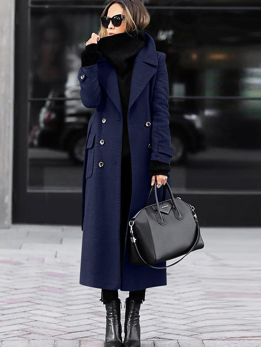 Isabella – Damen Eleganter Wollmantel Mit Doppelknopfleiste