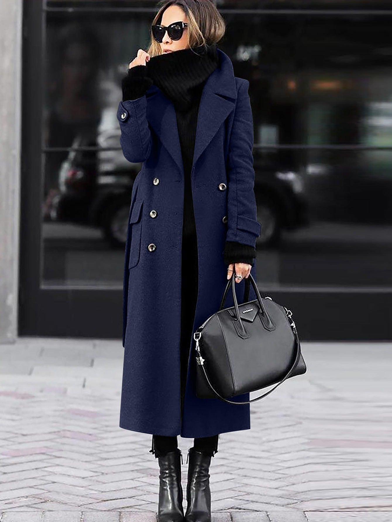 Isabella – Damen Eleganter Wollmantel Mit Doppelknopfleiste