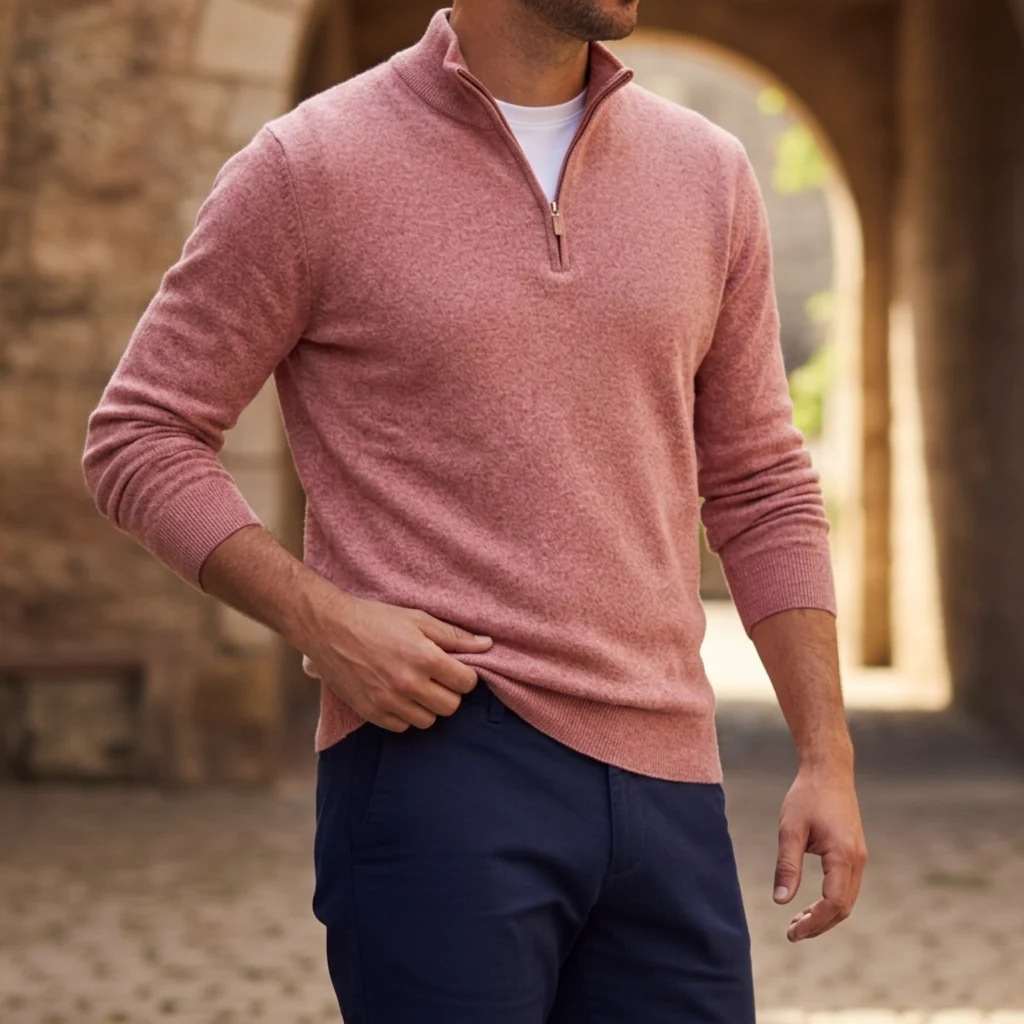 Herrenpullover mit Reißverschluss und strukturiertem Design | A&B - 5 - Annoboutique