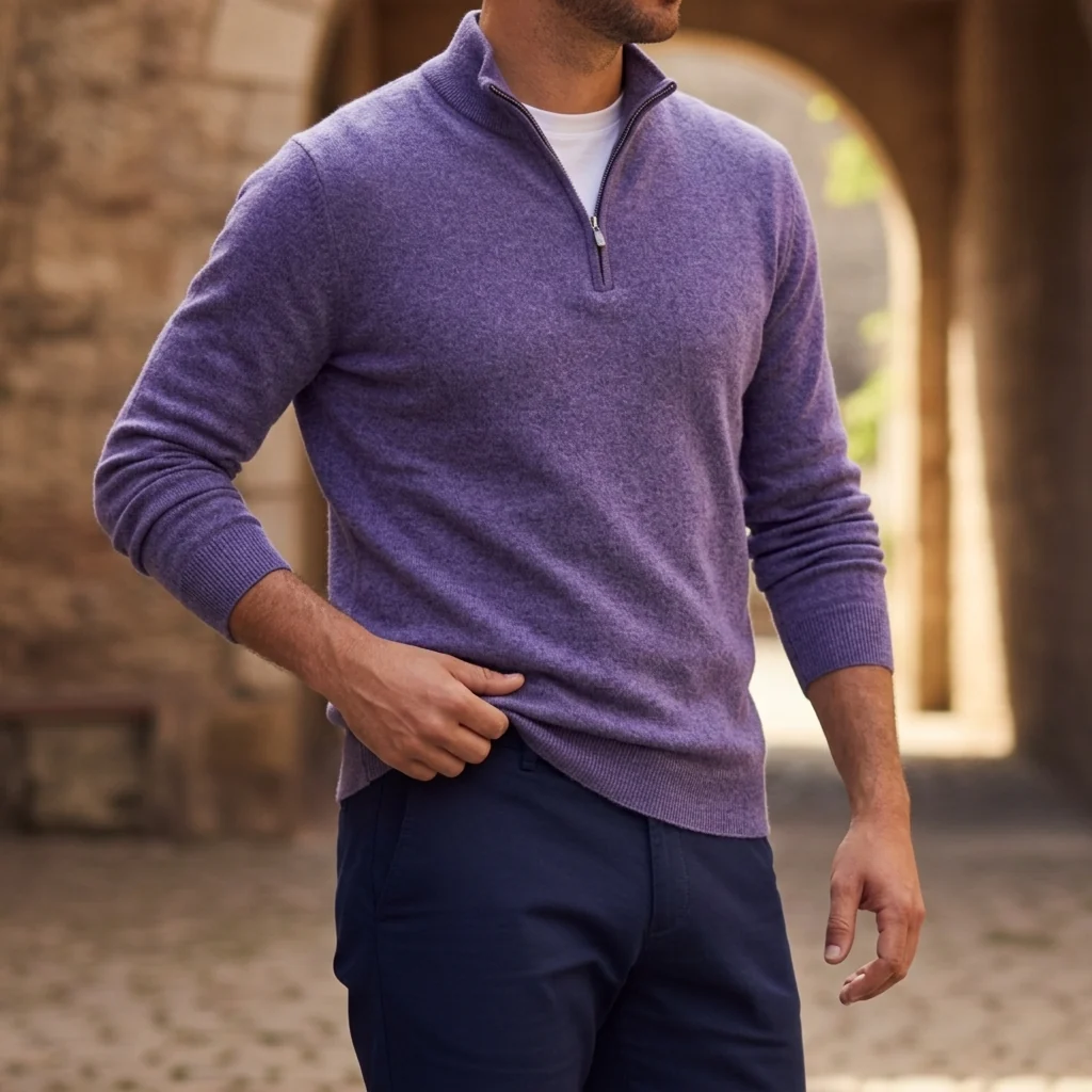 Herrenpullover mit Reißverschluss und strukturiertem Design | A&B - 6 - Annoboutique