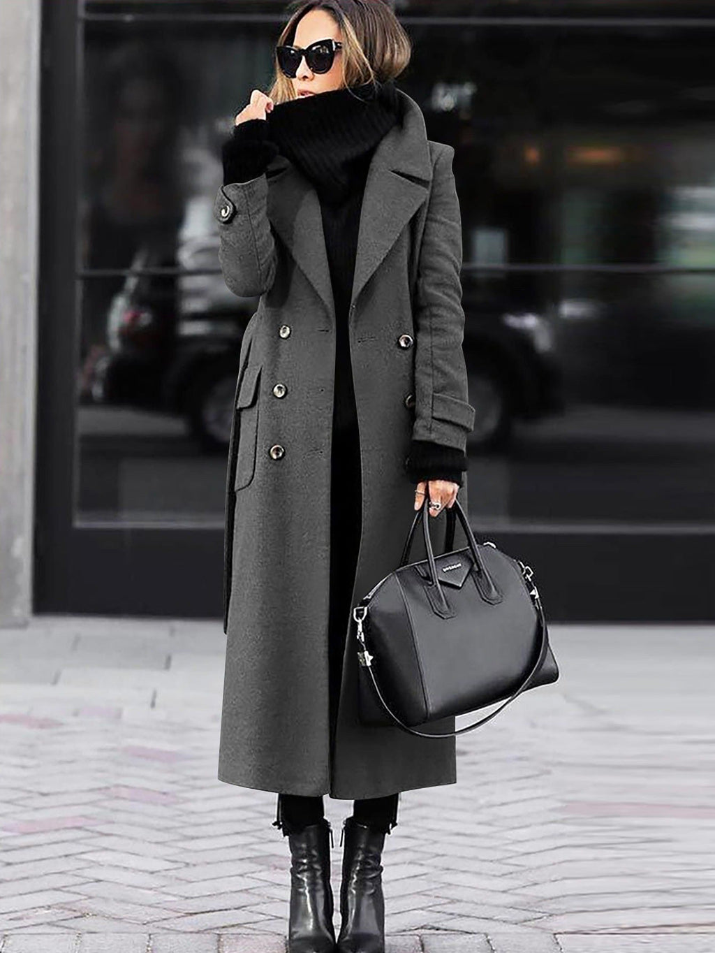 Isabella – Damen Eleganter Wollmantel Mit Doppelknopfleiste