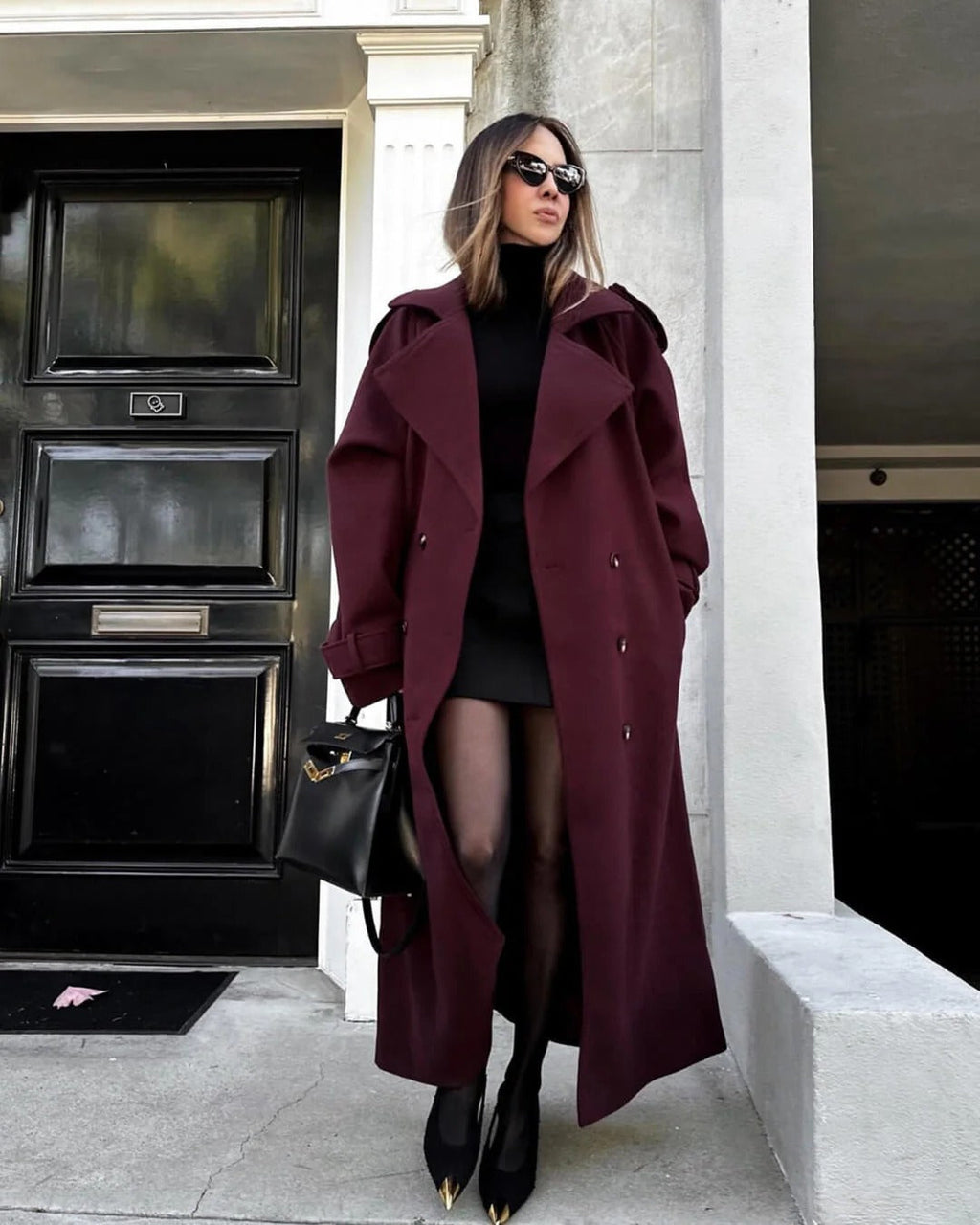 Eleganter Damenmantel mit tailliertem Schnitt und Gürtel | A&B - 4 - Annoboutique