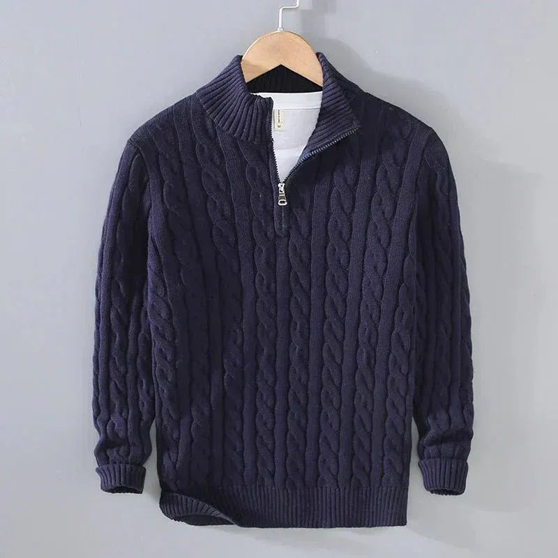 Pullover Herren mit Zopfmuster und Stehkragen | A&B - 5 - Annoboutique
