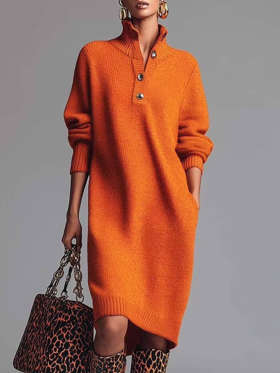Lucía – Damen-Strickkleid mit Modernem Knopfdesign