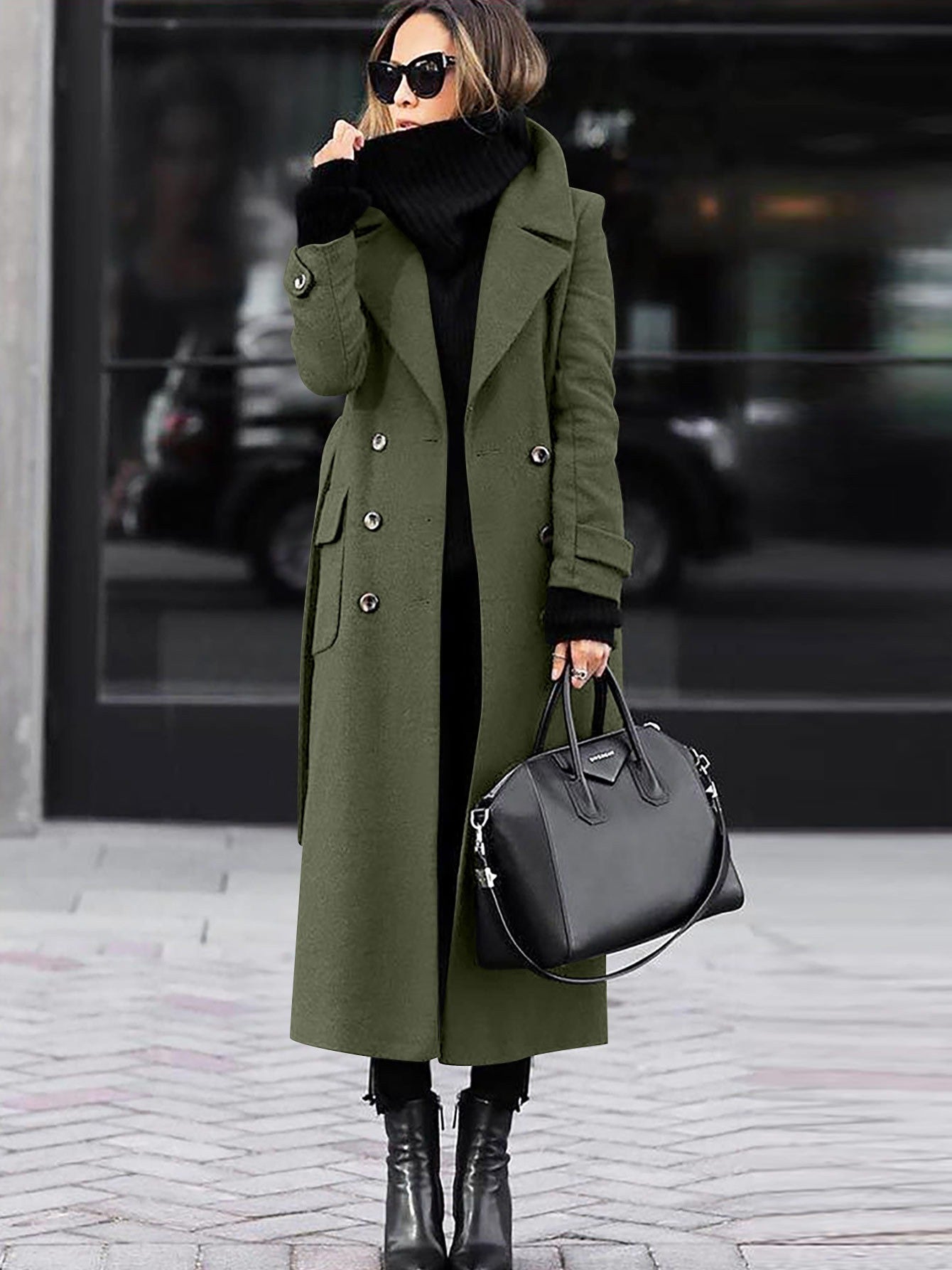 Isabella – Damen Eleganter Wollmantel Mit Doppelknopfleiste