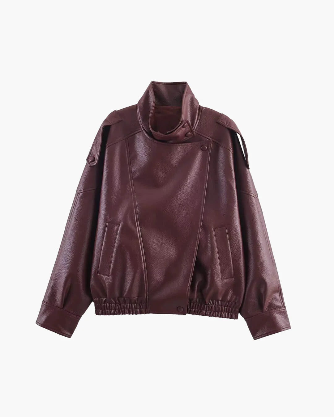 Damen Bikerjacke im Oversize-Stil mit hohem Kragen und asymmetrischem Reißverschluss | A&B - 5 - Annoboutique