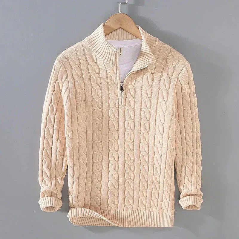 Pullover Herren mit Zopfmuster und Stehkragen | A&B - 1 - Annoboutique