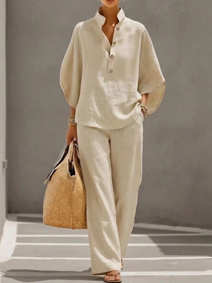 Stilvolles Outfit Damen mit Stehkragen und weitem Schnitt | A&B - 1 - Annoboutique