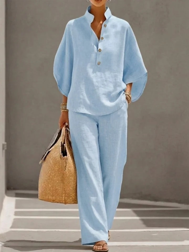 Stilvolles Outfit Damen mit Stehkragen und weitem Schnitt | A&B - 2 - Annoboutique