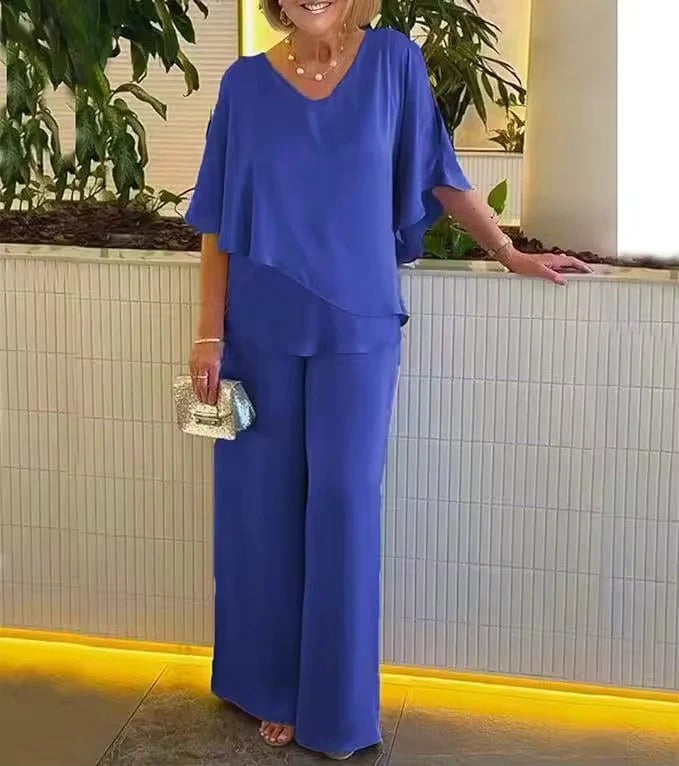 Elegantes Damen-Set mit V-Ausschnitt und weitem Bein | A&B - 1 - Annoboutique