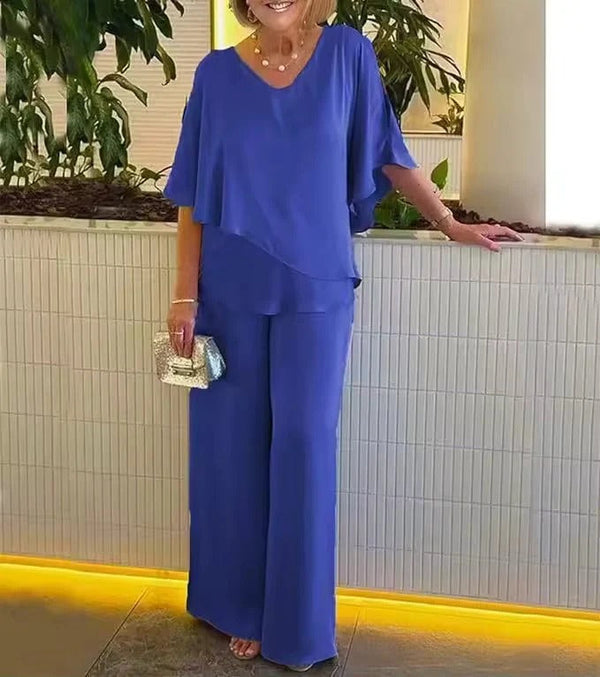 Elegantes Damen-Set mit V-Ausschnitt und weitem Bein | A&B - 1 - Annoboutique