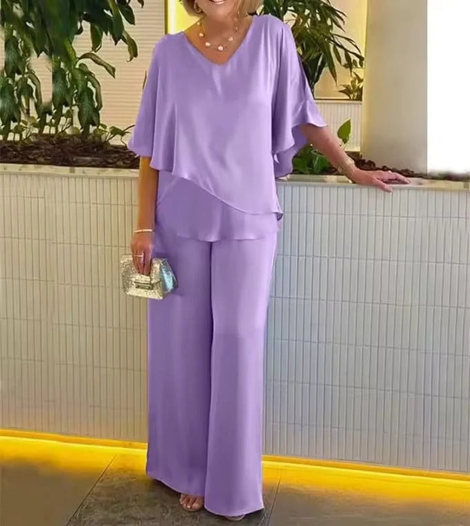 Elegantes Damen-Set mit V-Ausschnitt und weitem Bein | A&B - 2 - Annoboutique
