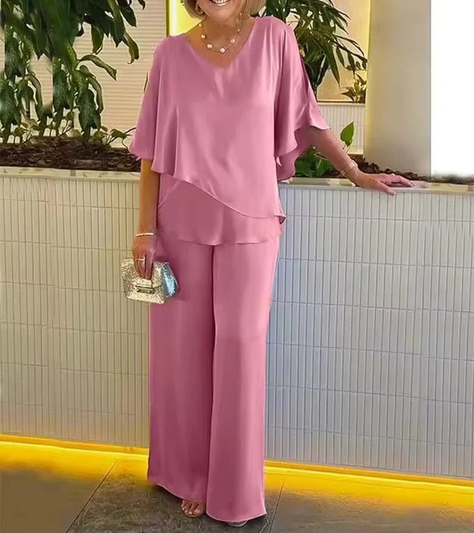 Elegantes Damen-Set mit V-Ausschnitt und weitem Bein | A&B - 3 - Annoboutique
