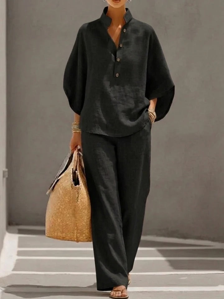 Stilvolles Outfit Damen mit Stehkragen und weitem Schnitt | A&B - 5 - Annoboutique