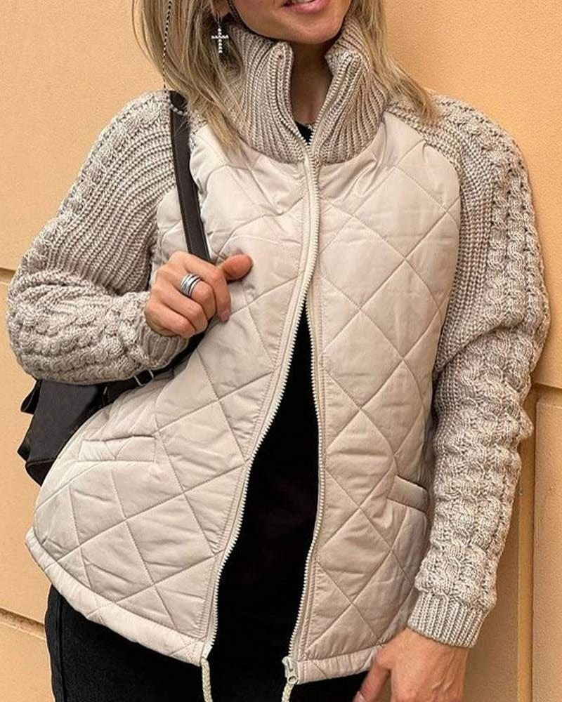 Damen Steppjacke mit hohem Kragen und Strickärmeln | A&B - 1 - Annoboutique