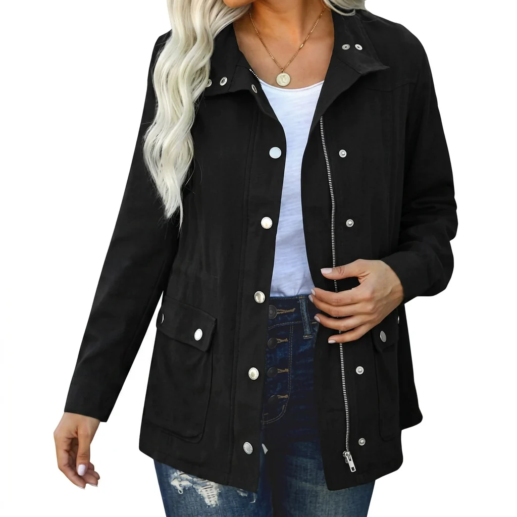 Damen Utility-Jacke mit Druckknöpfen und Zip | A&B - 1 - Annoboutique