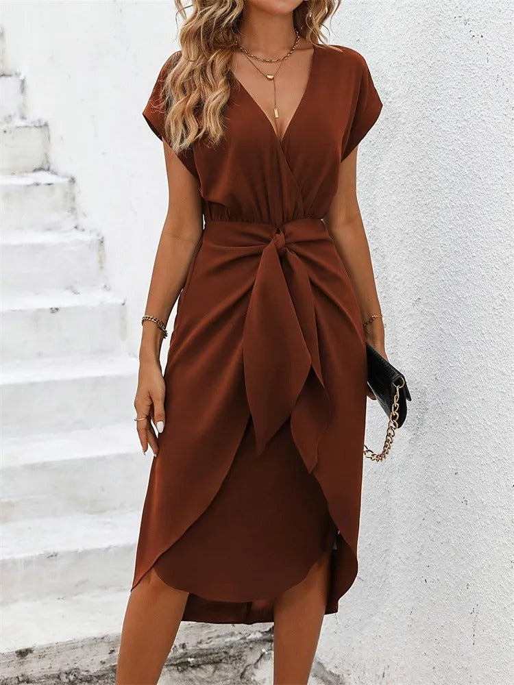 Valentina – Elegantes Damen Wickelkleid mit V-Ausschnitt und Taillenbindung