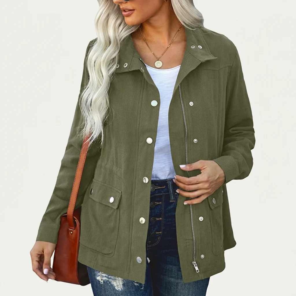 Damen Utility-Jacke mit Druckknöpfen und Zip | A&B - 2 - Annoboutique