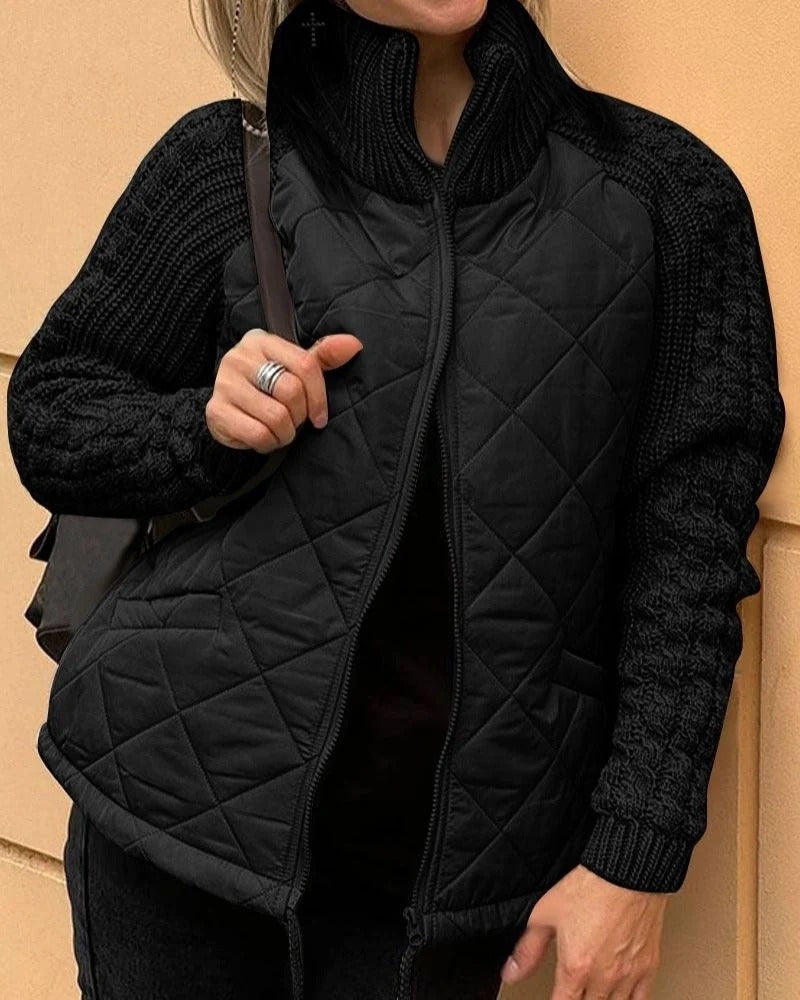 Damen Steppjacke mit hohem Kragen und Strickärmeln | A&B - 2 - Annoboutique