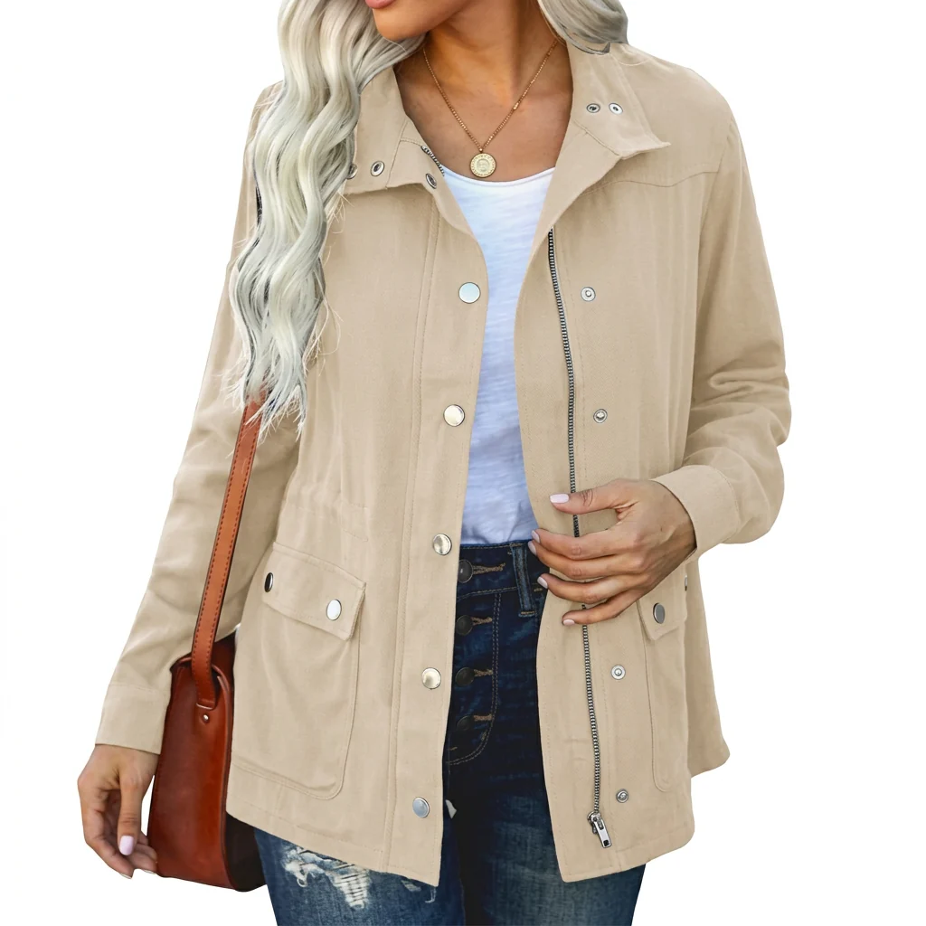Damen Utility-Jacke mit Druckknöpfen und Zip | A&B - 3 - Annoboutique
