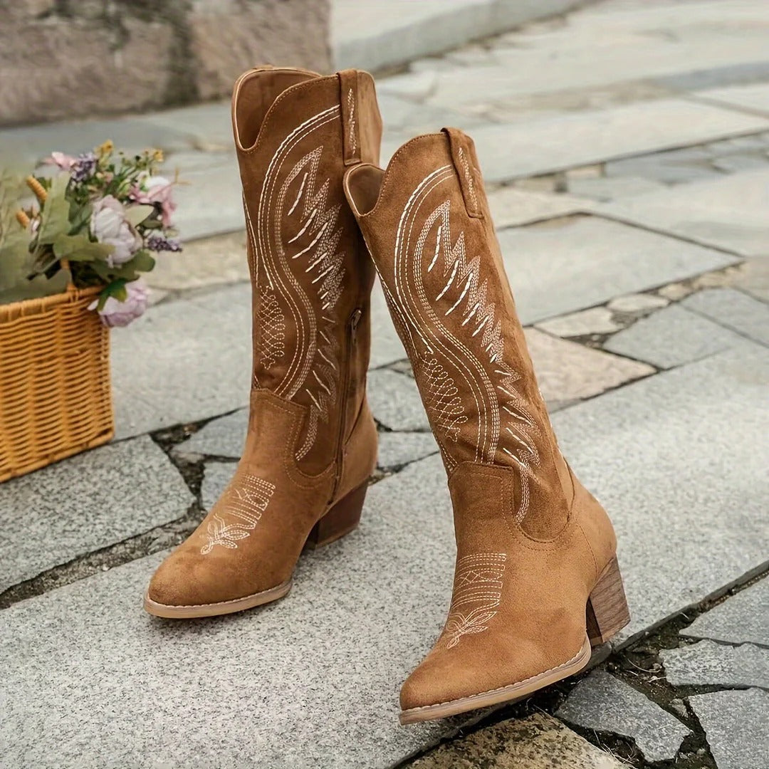 Damen Westernstiefel mit Blockabsatz und kunstvollen Verzierungen | A&B - 3 - Annoboutique