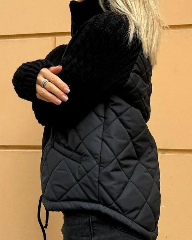 Damen Steppjacke mit hohem Kragen und Strickärmeln | A&B - 6 - Annoboutique