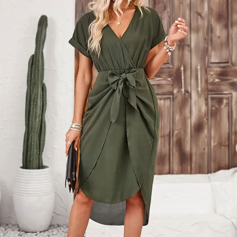 Valentina – Elegantes Damen Wickelkleid mit V-Ausschnitt und Taillenbindung