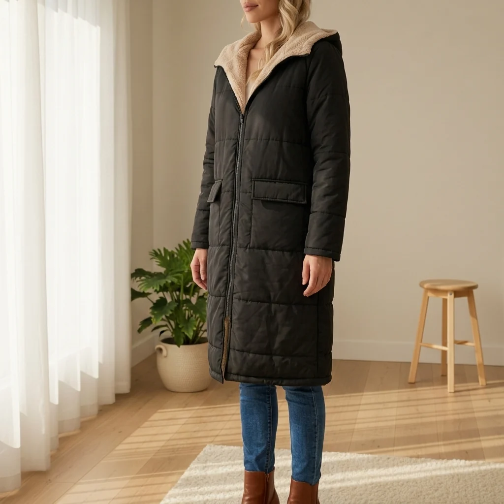 Damen Daunenjacke in Langform mit Kapuze und weichem Innenfutter | A&B - 13 - Annoboutique