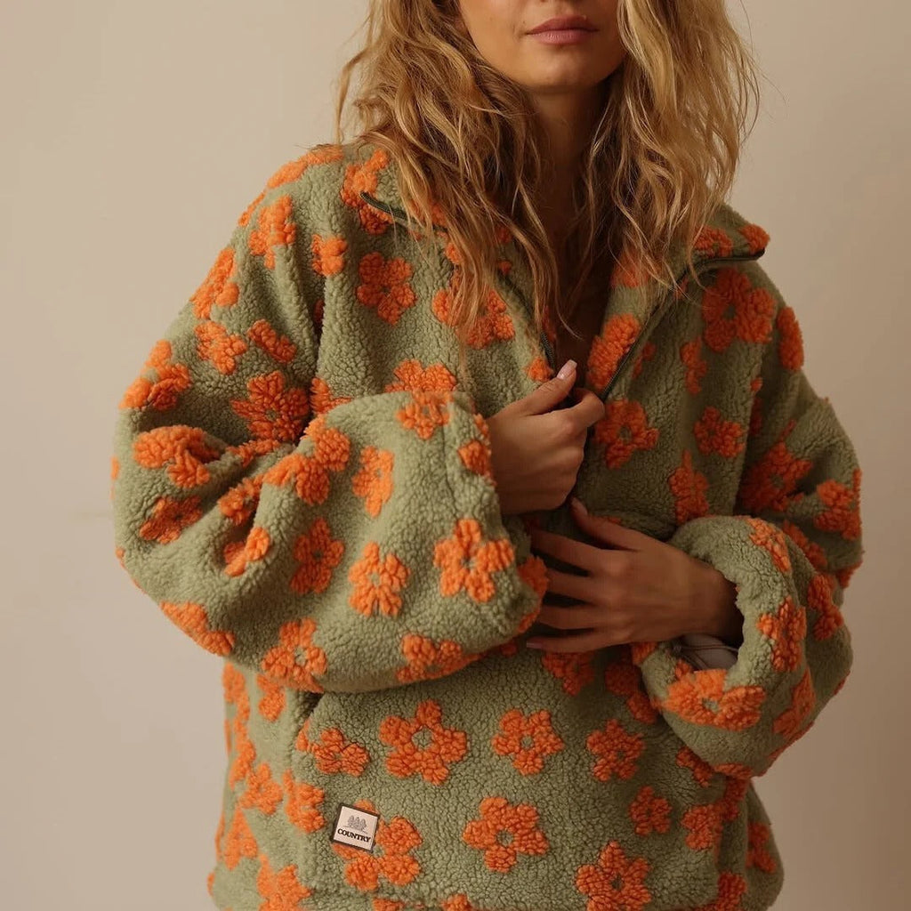 Oversize Damenjacke mit floralem Design und halbem Reißverschluss | A&B - 1 - Annoboutique