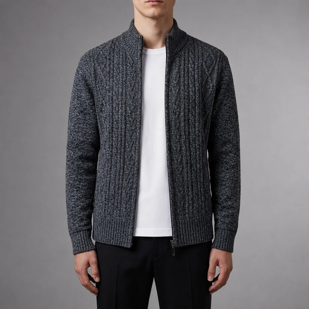 Herrenjacke mit Zopfmuster und Stehkragen | A&B - 3 - Annoboutique